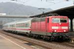 Die 181 219-7 durchfhrt Trier Ehrang mit einem IC aus Norddeich Mole nach Luxemburg am 26.03.2011