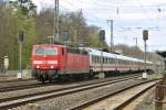 Hier durchfhrt 181 207-2 den Bahnhof Dreieich-Buchschlag mit einem IC in Richtung Sden.