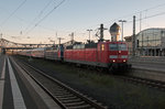 Sunrise on September 28th 2015. 181 211 leads and 181 201 follows into Darmstadt on the Mondays only IC 2308 from Frankfurt to Saarbrüchen.