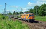 1142 579 bef�rderte am 22.06.13 einen leeren Autotransportzug durch Gro�korbetha Richtung Halle/Leipzig.