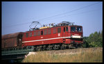 171009 als Zuglok vor einem schweren Kalkzug nach Blankenburg am 20.8.1996 bei Hüttenrode.
