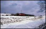 251003 mit P 16484 nach Königshütte ist hier am 14.2.1990 um 14.33 Uhr zwischen Hüttenrode und Rübeland unterwegs.