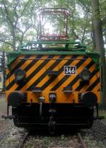 Ein Bestandteil des Fahrzeugparks im Heimatmuseum in Wanne-Eickel: Die Frontansicht der EH 346, gebaut 1929 bei AEG Berlin, Motorleistung 4 x 200PS, Gewicht: 79t, bis 1986 bei den Thyssen Stahlwerke