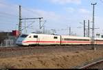 401 562-4 (Tz 162  Geisenheim/Rheingau ) als verspäteter ICE 690 (Linie 11) von München Hbf nach Hamburg-Altona fährt am Hp Leipzig Nord auf der Neubaustrecke Erfurt–Leipzig/Halle