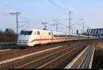 Nachschuss auf 401 015 als umgeleiteter ICE 693 (Linie 11) von Berlin Hbf (tief) nach Stuttgart Hbf, der den Hp Leipzig Messe auf der Neubaustrecke Erfurt–Leipzig/Halle (KBS 580)