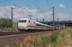 401 066-6  Gelnhausen  hat am 13.07.2018 als ICE 691 (Berlin Hbf (tief) - München Hbf) den Bahnhof  Flughafen Leipzig/Halle  ohne Halt passiert.