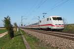 Nachschuss auf 401 004-7/401 068-2  Fulda  am 07.04.2017 als ICE 274 (Basel SBB - Berlin Ostbahnhof), als sie bei Hügelheim über die KBS 703 inj Richtung Freiburg (Breisgau).