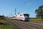 Nachschuss auf 401 587-1/401 072-4  Aschaffenburg , als dieser am Vormittag auf dem Weg in die Schweiz war und hier bei Auggen in Richtung Schliengen fuhr.