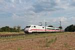 Am Morgen des 03.06.2020 fuhr 401 088-0  Hildesheim  als ICE 275 (Berlin Ostbahnhof - Interlaken Ost) nördlich von Waghäusel über die Rheintalbahn in Richtung Karlsruhe.