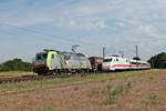 Während der 401 012-0  Memmingen  am Morgen des 03.06.2020 als ICE 372 (Basel SBB - Berlin Ostbahnhof) südlich von Neulußheim über die Rheintalbahn in Richtung Mannheim fuhr, kam