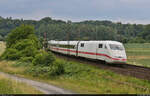 401 508-7 (Tz 108  Lichtenfels ) unterwegs als Umleiter südlich von Friedland, unweit der Landesgrenze zwischen Niedersachsen und Hessen.