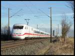 Ein ICE-1 auf der Fahrt von Mnchen Hbf nach Hamburg-Altona passiert am 08.Februar 2008 den Kilometer 7,2 bei Frth.