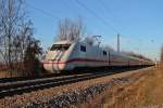 Am 23.12.2013 fuhr 401 067-4  Garmisch-Partenkirchen  als ICE 279 (Berlin-Ostbahnhof - Basel SBB) durch den Bahnhof von Heitersheim seinem Ziel entgegen.