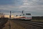 Nachschuss am 06.01.2014 von 401 064-1 als ICE 70 (Basel SBB - Hamburg-Altona) nördlich von Müllheim (Baden).