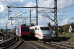 SBB/DB: Zufällige Begegnung zwischen einem Güter- und einem Fernverkehrszug in Haltingen am 14.