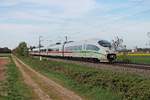 Als ICE 109 (Köln Hbf - Basel Bad Bf) fuhr am Abend des 21.04.2020 der 403 518-4  Münster (Westf.)  südlich von Buggingen über die Rheintalbahn in Richtung Schweiz.