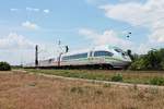 Als ICE 108 (Basel SBB - Köln Hbf) fuhr am Mittag des 03.06.2020 der  Kleine ICE  403 514-3  Bergisch Gladbach  zusammen mit dem 403 058-1  St.Ingbert  nördlich von Waghäusel über