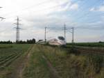 Ein ICE601 von Kln Hbf nach Basel SBB mit +5.Am 29.07.08 bei der durchfahrt in Lampertheim.