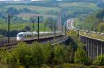 Bei Neustadt auf der Wiedtalbrücke Richting Frankfurt ICE3 @ 300km/h 04/05/2014