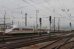 Ausfahrt am Nachmittag des 23.02.2018 von 406 084-4 (4684)  Forbach-Lorraine  als ICE 504 (Basel SBB - Köln Hbf) zusammen mit 406 504-1 (4604)  Brussel/Bruxelles  als ICE 104 (Basel SBB -