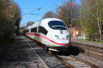 406 004-2 durchfährt am 15.04.2015 mit dem ICE 19 (Bruxelles-Midi - Frankfurt (Main) Hbf) den Haltepunkt Eilendorf.