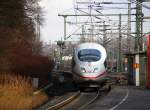 Der ICE3 aus Frankfurt am Main nach Brüssel-Süd(B)  kommt durch Stolberg-Rheinland-Hbf aus Richtung Köln und fährt in Richtung Eilendorf,Aachen-Rothe Erde,Aachen-Hbf.