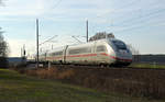 Der als ICE 692 verkehrende ICE der BR 412 passiert am 19.01.19 auf dem Weg nach Berlin die Ortschaft Burgkemnitz.