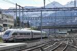 DB ICE 4 BR 412 089 Tz 9489 am 16.3.23 nach der Abfahrt im Bahnhof Spiez.