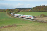 411 068 (Ellwangen) mit dem ICE 91 von Hamburg Altona nach Wien bei Edlhausen, 02.11.2016