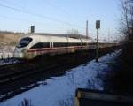 Der Ice 1546(Name:Weimar) kurz vor Erfurt zur Weiterfahrt nach Frankfurt/Main Hbf, am 14.01.2006.