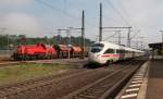 Ein ICE der BR 411 durchfährt den Bahnhof Gerstungen am 21.08.15 in Richtung Frankfurt (Main).