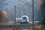 ICE 1642 aus Dresden kommend mit Fahrtziel Frankfurt/Main Flughafen Fernbahnhof in Höhe Stedtfeld/Eisenach am 08.11.15 um 09.54 Uhr bei voller Fahrt fotografiert.