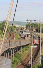Begegnung zweier S-Bahnen der Linie S6/S60 in Stuttgart-Nordbahnhof am 14.06.2018.