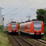 Am 29.05.2015 begegnen sich 423 041-3 und 423 762 bei Neuss-Allerheiligen