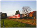 Abendrot lag am 10.03.2007 bereits auf dem Vollzug der S4 nach Langen mit 423 941 und 423 894 bei der Einfahrt in die Station Niederhchstadt.