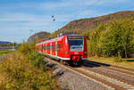   Der ET 425 595-6 der DB Regio fährt am 29.09.2018, als RE 8  Rhein-Erft-Express , durch Leutesdorf (Rhein) in Richtung Koblenz.