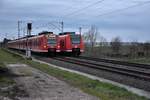 Begenungsbild zweier RE8 bei Gubberath Fürther Hecke am Abend des 12.3.2019