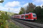 Nachschuß auf den als S2 nach Kaiserslautern fahrende 425 711-9 bei der Einfahrt in Neckargerach.