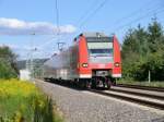 425-636 hat am 1.9.10 als RE Kaiserslautern-Trier die S-Bahn Station Bruchmhlbach-Miesau in Richtung Homburg hinter sich gelassen.