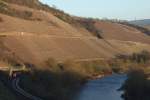 Unbekannter 425er lugt als RB 33736 von Saarbrcken nach Trier hinter der Brcke in die Sonne.