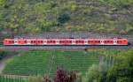 Triebzug  BR 425 043-7 der DB Regio  auf der Kanonenbahn-Strecke an der Mosel bei Pnderich am 09.10.2013.