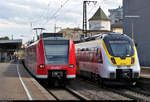 Abellio-Treffen im Bahnhof Ludwigsburg:
Während 8442 807 und 8442 314 (Bombardier Talent 2) als RB 19523 (RB17a) von Pforzheim Hbf bzw. RE 19623 (RE17b) von Heidelberg Hbf nach Stuttgart Hbf regulär auf Gleis 4 stehen, werden 426 026-1 und 425 ??? von DB Regio Baden-Württemberg, im Dienste der Abellio Rail Baden-Württemberg GmbH, als verspätete RB 19325 (RB18) von Osterburken nach Tübingen Hbf auf Gleis 3 und somit an den S-Bahnsteig geleitet.
[28.7.2020 | 16:11 Uhr]