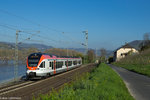 Der FLIRT ist nach dem kurzen Halt in Lorch auf der weiterfahrt, 20.04.2016