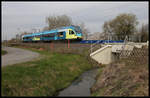 Eurobahn ET 8.06 verlässt hier am 20.3.2019 um 9.03 Uhr die Gemeinde Hasbergen in Richtung Osnabrück.