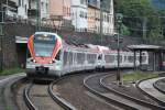 Ein Flirt Triebwagen am 25.7.2011 im Bahnhof in Assmannshausen am Rhein.