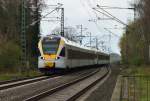 Ein RE 13 Zug auf der Y-Weiche im Bahnhof Dülken, der vom Eurobahntriebwagen ET 6.01 geführte Zug wird gleich den Bahnsteig Gleis 1 erreichen.