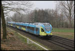 Eurobahn ET 9.05 ist hier mit einem zweiten ET kurz vor dem Erreichen des Bahnhof Hasbergen am 23.3.2019 um 9.30 Uhr in Richtung Osnabrück unterwegs.