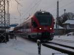 Mit 90 km/h verlie der RE 33213 Rostock-Sassnitz am 10.Dezember 2009 Bergen/Rgen.