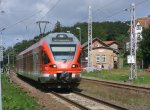 Der 13007 Rostock-Sassnitz verlie,am 20.August 2011,Lancken die letzte Station vor dem Ziel Sassnitz.Gefahren wurde der RE 13007 vom 429 027.