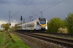 Beim Verlassen von Boisheim ist der Eurobahntriebwagen 7.05 als RE13 nach Hamm zu sehen am Sonntag den 17.4.2016
